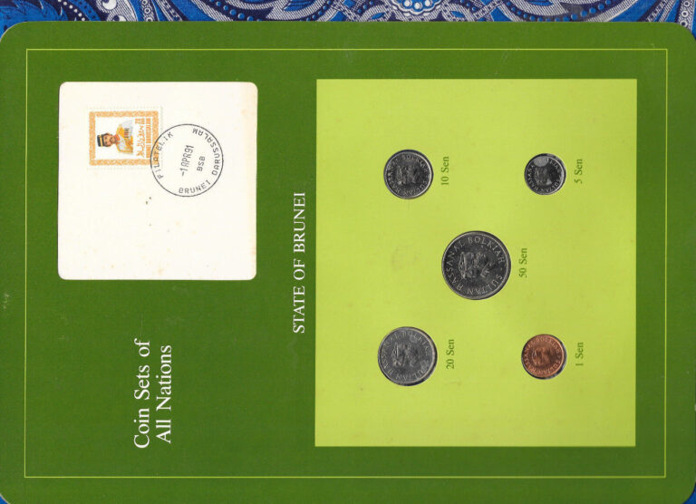 Read more about the article Coin Sets of All Nations Brunei w/card UNC 1 5 50 Sen 1988 10 20 Sen 1987