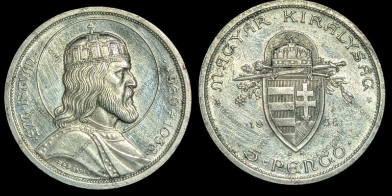 Read more about the article 1938 Hungary 5 Pengo – 900th Anniversary – Death of St. Stephan – Silver Coin