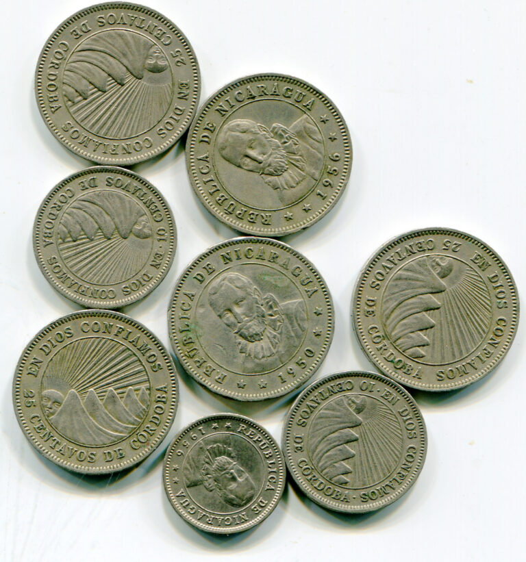 Read more about the article Nicaragua lot of (8) minor coins 1950’s vintage    lotjun9817