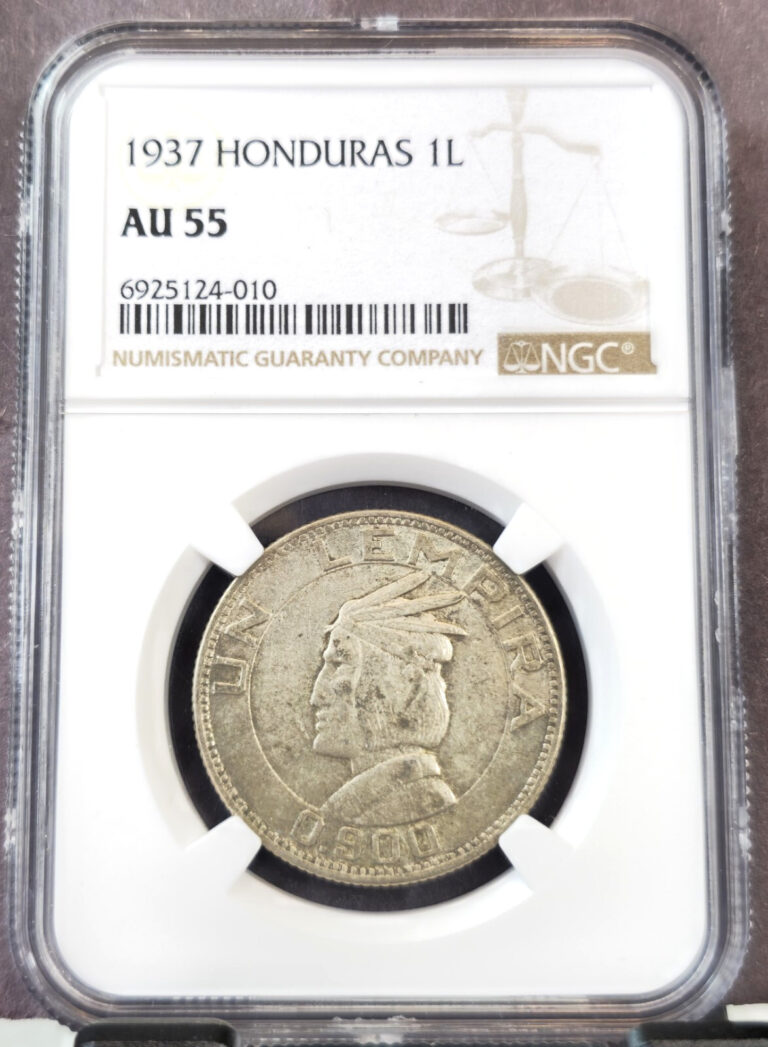 Read more about the article 1937 HONDURAS SILVER 1 LEMPIRA CHIEFTAIN NGC AU 55 SCARCE COIN