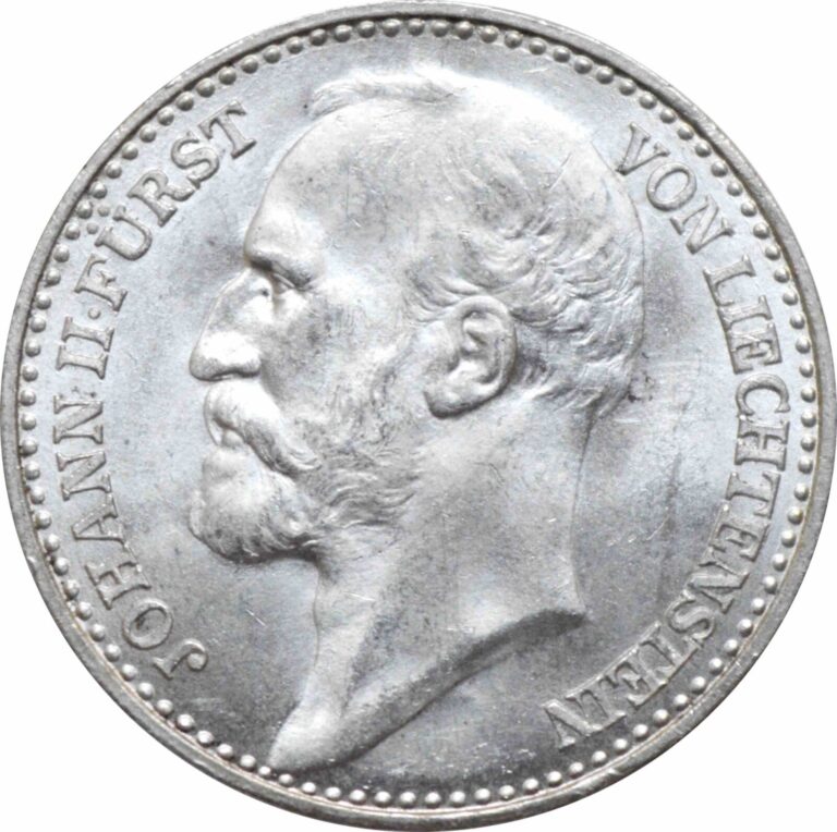 Read more about the article Liechtenstein 1 krone 1900  BU  “Prince Johann II (1858 – 1929)” silver coin