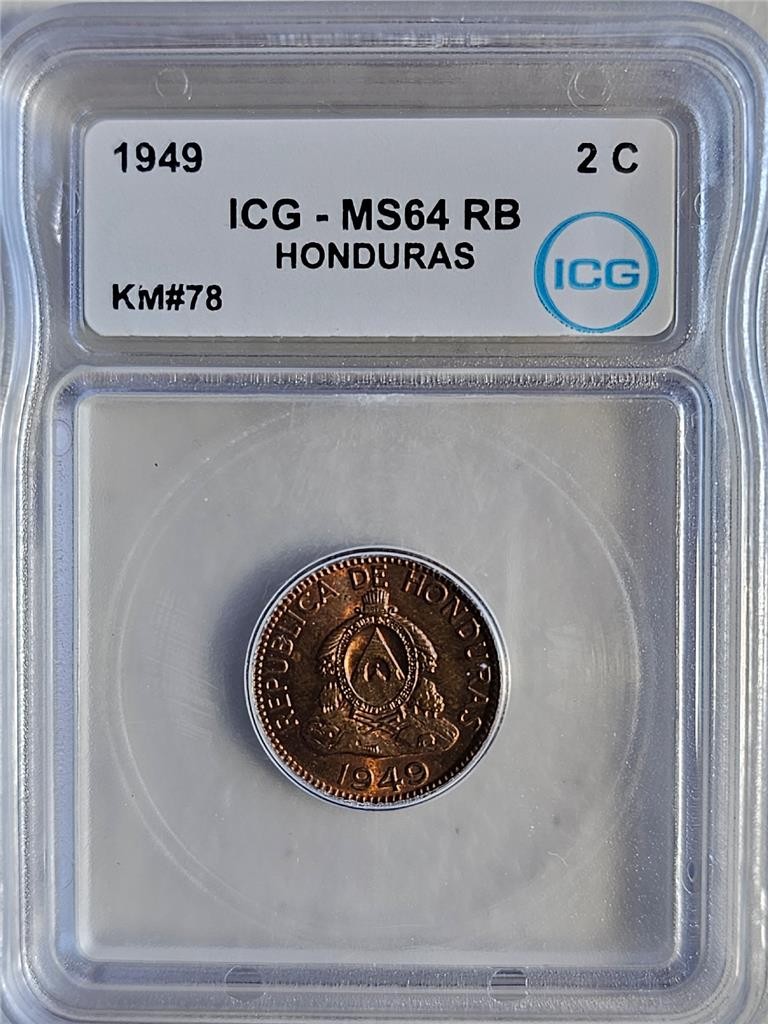 Read more about the article Honduras 2 Centavos 1949 ICG MS 64 RB