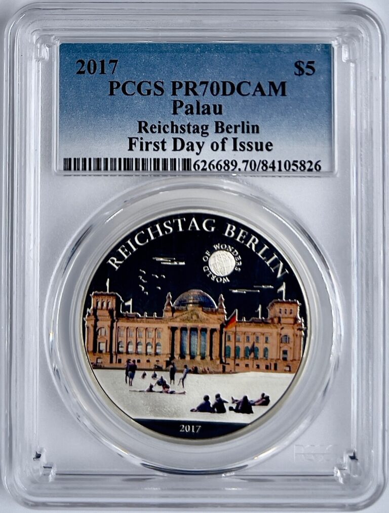 Read more about the article 2017 Palau $5 Reichstag Berlin Building PCGS PR70DCAM Colorized Silver Coin FDOI