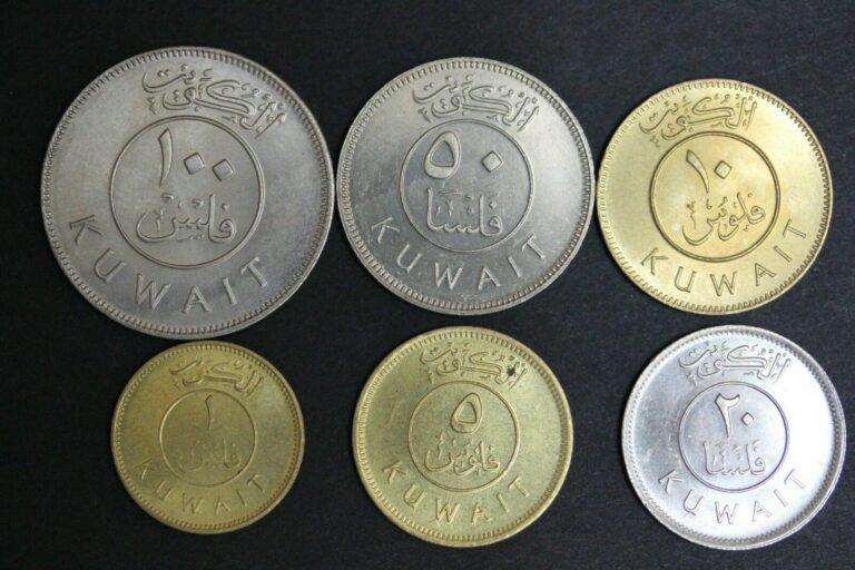 Read more about the article Kuwait set 6 coins 1 – 100 fils (1980  1983 1979  1977  1979  1985) BU (MAXZ1)