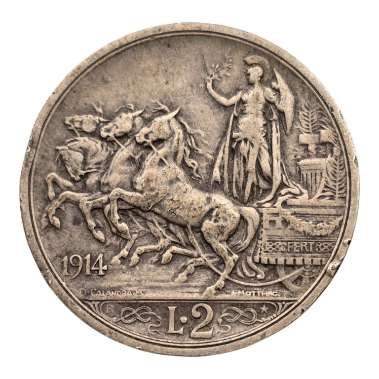 Read more about the article 1914 Italy 2 Lire World Silver Coin .835 Fine Emanuele III