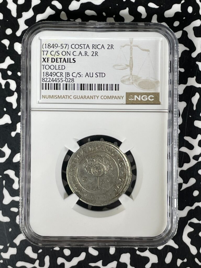 Read more about the article (1849-57) Costa Rica 2 Reales C/S On C.A.M. NGC XF Details Lot#G188 Silver!