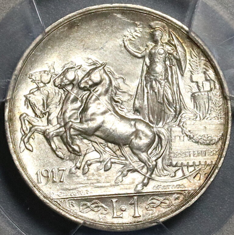 Read more about the article 1917 PCGS MS 64 Italy 1 Lira Horses Chariot Silver Mint State Coin (22090501C)