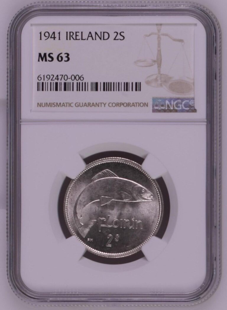 Read more about the article IRELAND 2 Shilling Florin 1941 Silver NGC MS63 Salmon