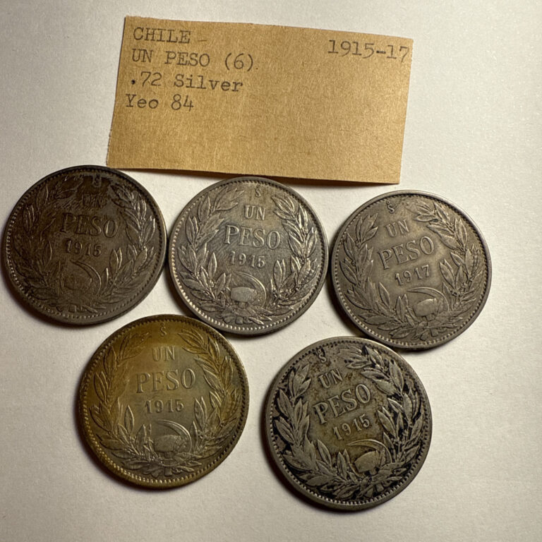 Read more about the article Chile  Un Peso 1915-1917  5 Coin Lot