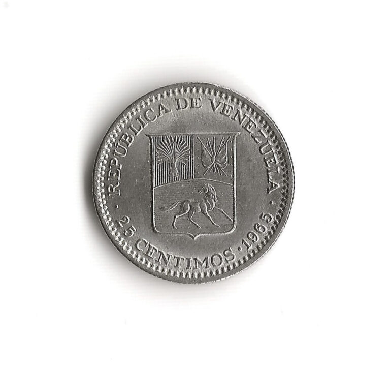 Read more about the article 1965 Venezuela – 25 Centimos – 586 – Nickel – 1.7g