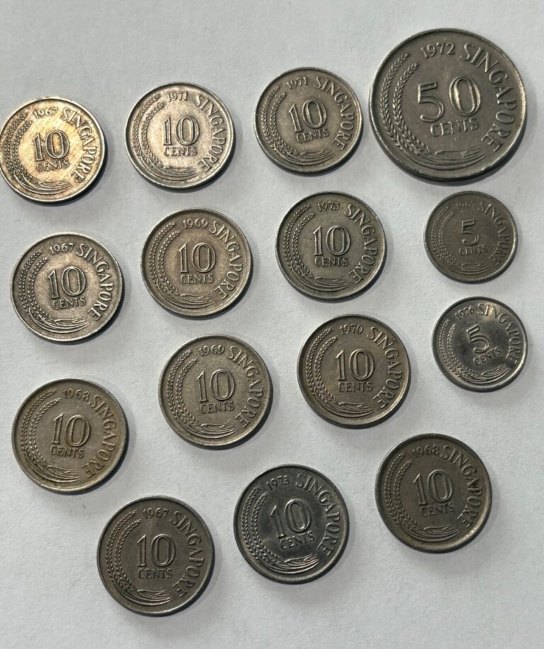 Read more about the article Singapore Lot of 15 Coins  5  10  50 cents 1967-1976