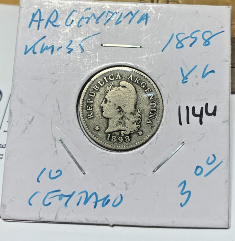 Read more about the article 1898 Argentina 10 Centavos KM# 35  VG circulated cond. Coin #1144