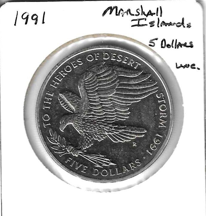 Read more about the article WORLD COINS – MARSHALL ISLANDS 1991 FIVE DOLLARS – UNCIRCULATED – CN  – KM# 40