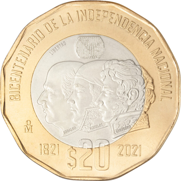 Read more about the article VIVA MEXICO 20 Pesos Coin Bimetallic BU UNC 2021 Bicentennial Independence