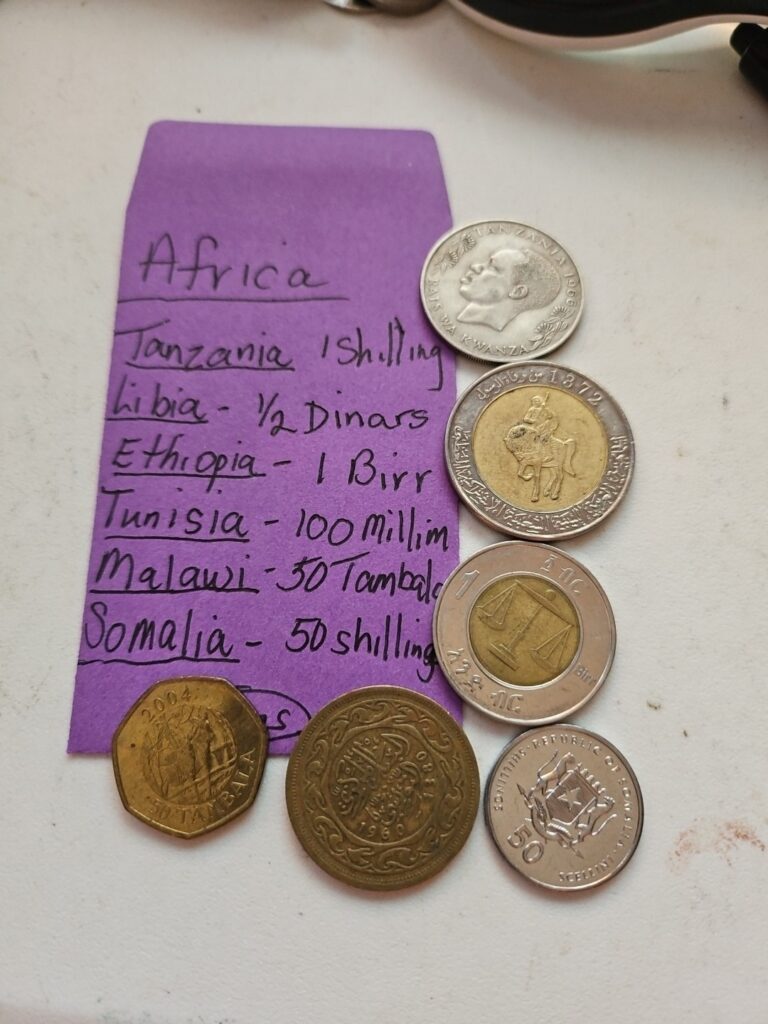Read more about the article Africa Tanzania 1 Shilling  Libia 1/2 Dinars  Ethiopia  1 Birr  Tunisia 100…