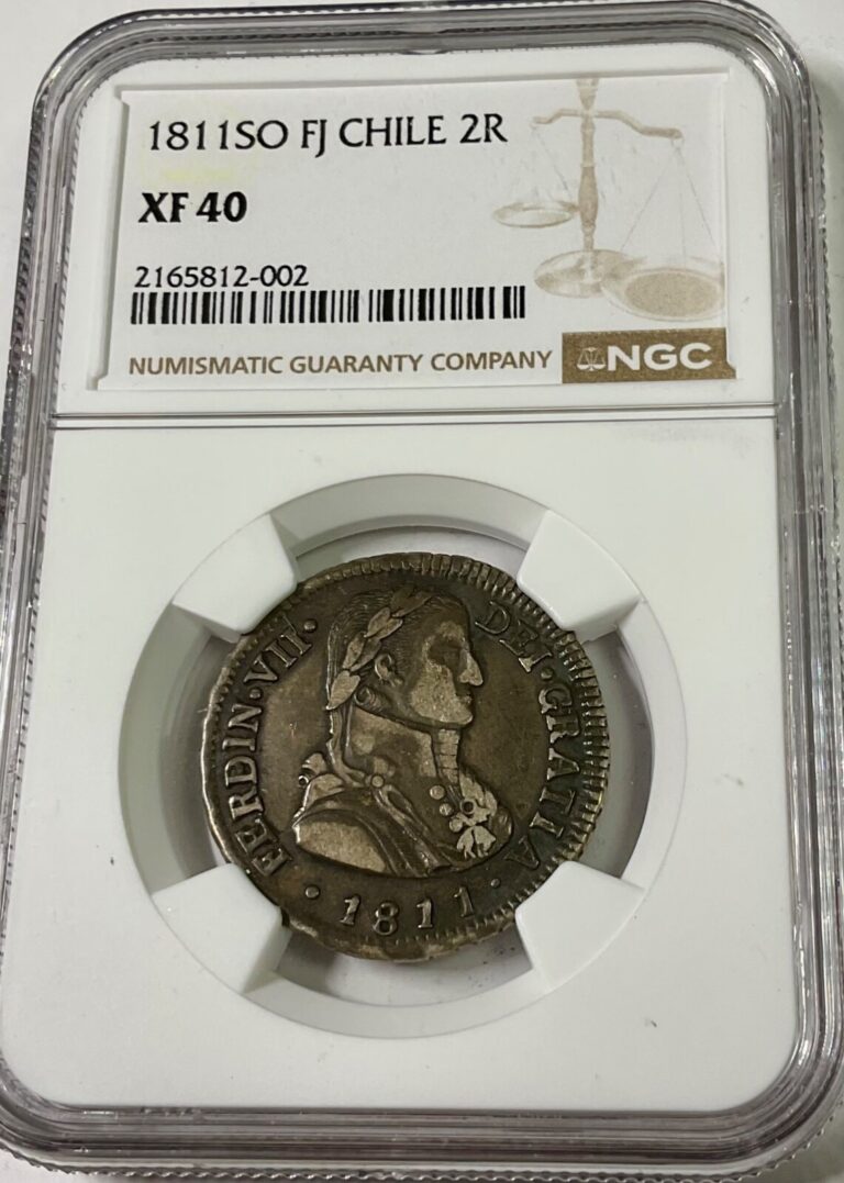 Read more about the article 1811 SO FJ Chile 2 Reales Ferdinand VII NGC graded ExF 40 Very Scarce Coin