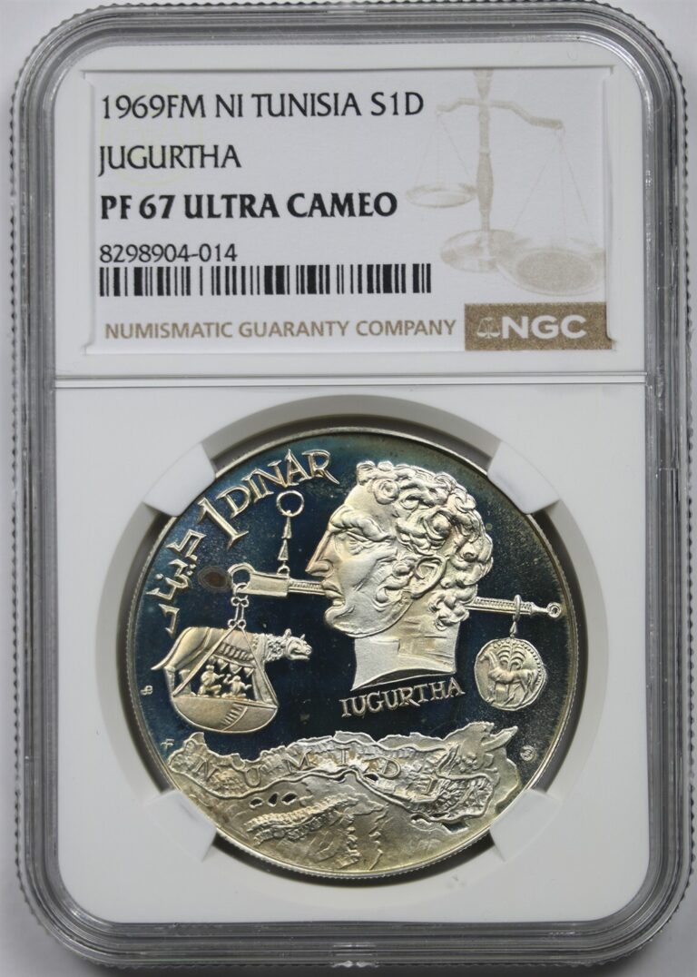 Read more about the article 1969FM NI Tunisia Jigurtha Silver Dinar NGC PF 67 Ultra Cameo