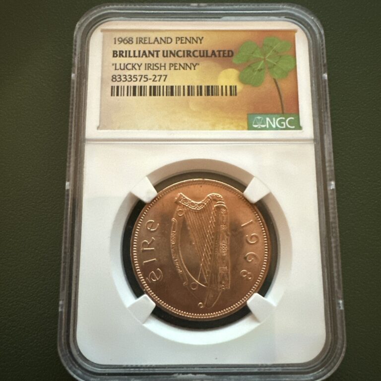 Read more about the article 1968 Ireland Penny NGC BrilliantUncirculated “LUCKY IRISH PENNY” Rarer Date