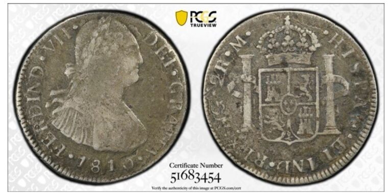 Read more about the article 1810 NG GUATEMALA 2 REALES SILVER COIN PCGS F ENVIRONMENTAL DAMAGE.