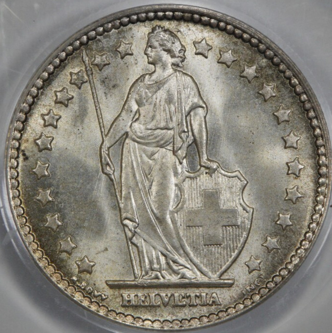 Read more about the article 1939 B Switzerland 1 Franc PCGS MS66 OGH