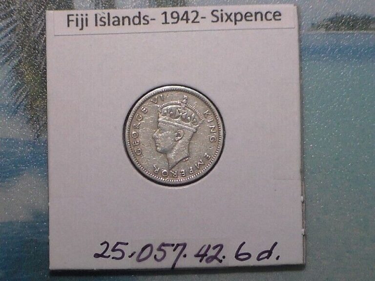 Read more about the article FIJI ISLANDS -1942 “s” SIXPENCE – COLONIAL ERA – PREDECIMAL COIN. Silver 90%.