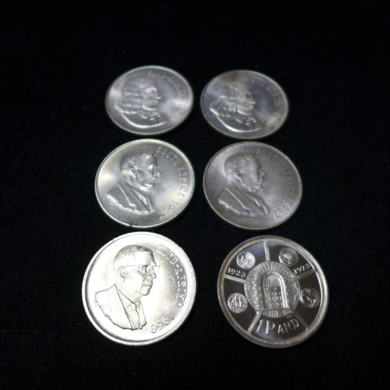 Read more about the article Lot of (6) South Africa 1 Rand Silver BU and Proof Coins – Toned