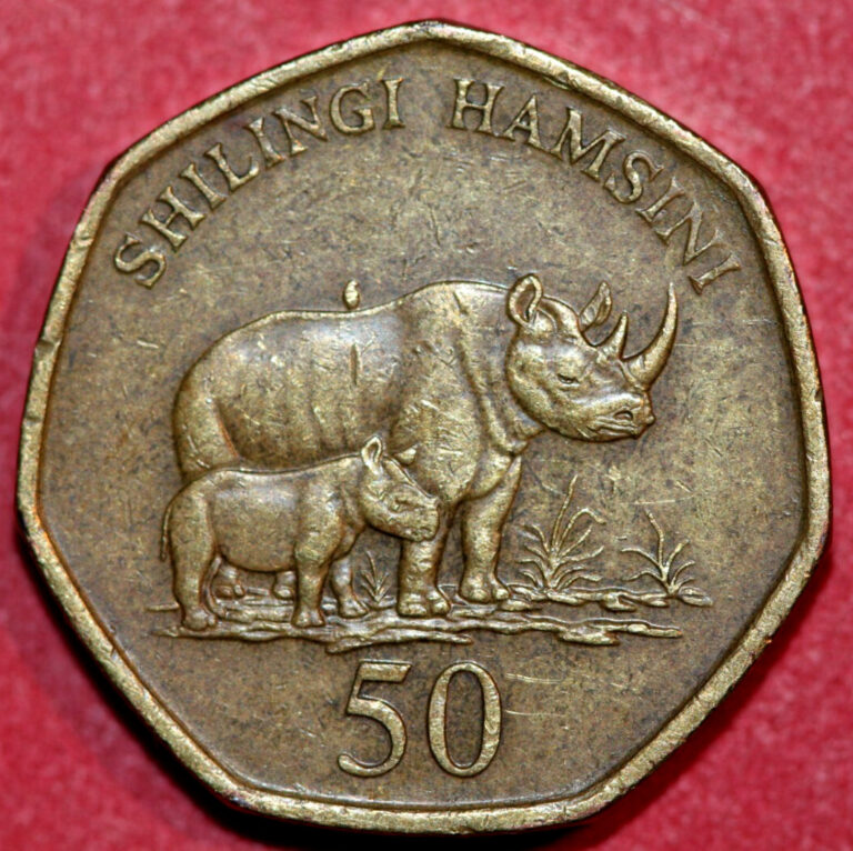 Read more about the article Tanzania 1996 50 Shillingi Mother Rhino and Calf – Foreign Coin 22mm
