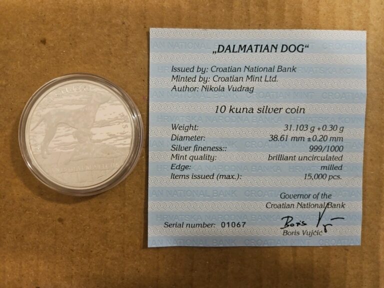 Read more about the article 2021 1 oz Silver Round 10 Kuna Dalmatinski Canis Dalmaticus Dalmatian Croatia