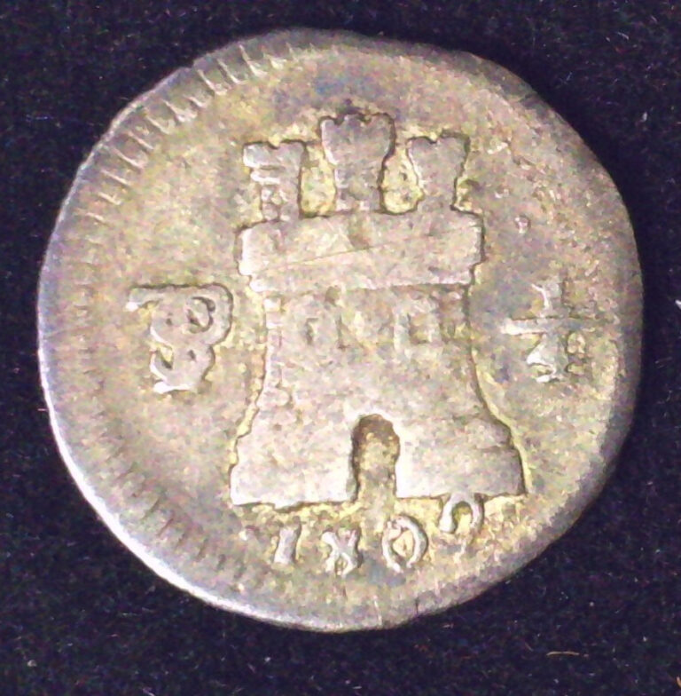 Read more about the article 1802 PTS  Bolivia Silver 1/4 Real – Fine