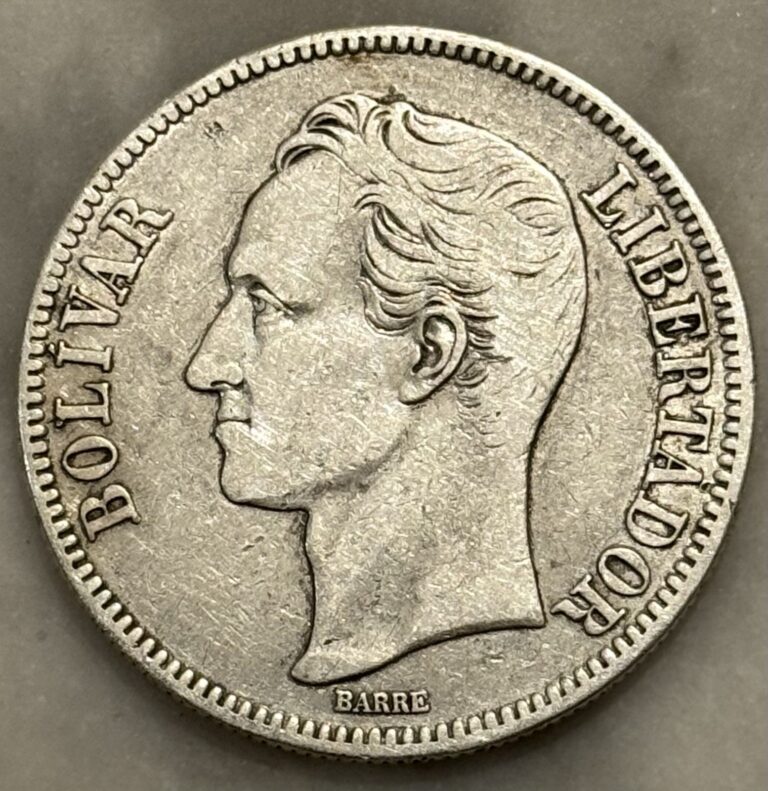 Read more about the article 1936 Venezuela 5 Bolivares – VF – Very Fine – 90% Silver