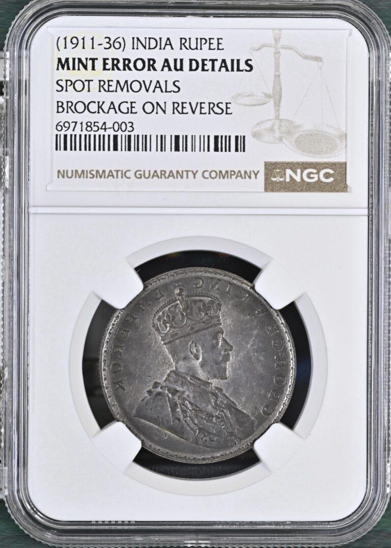 Read more about the article 1911-36 India Rupee Mint Error NGC AU Details Full Reverse Brockage