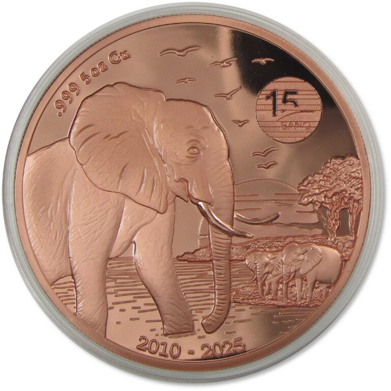 Read more about the article African Elephant 5 oz .999 Giant Copper Proof-Like Coin 2025 Liberia