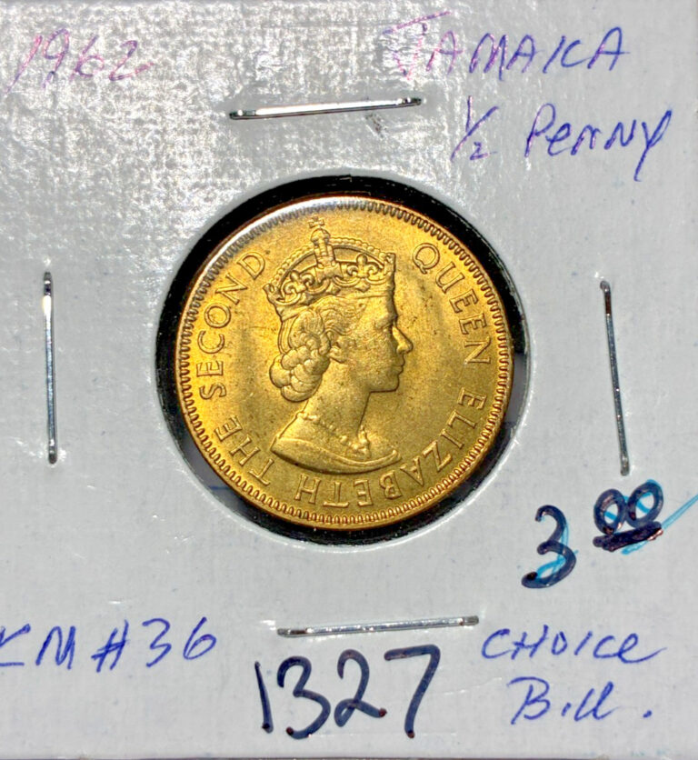 Read more about the article 1962 Jamaica 1/2 Penny KM# 36  BU. Coin #1327. Free shipping