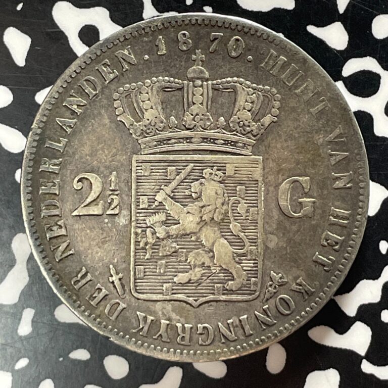 Read more about the article 1870 Netherlands 2-1/2 Gulden Lot#T5359 Large Silver Coin!