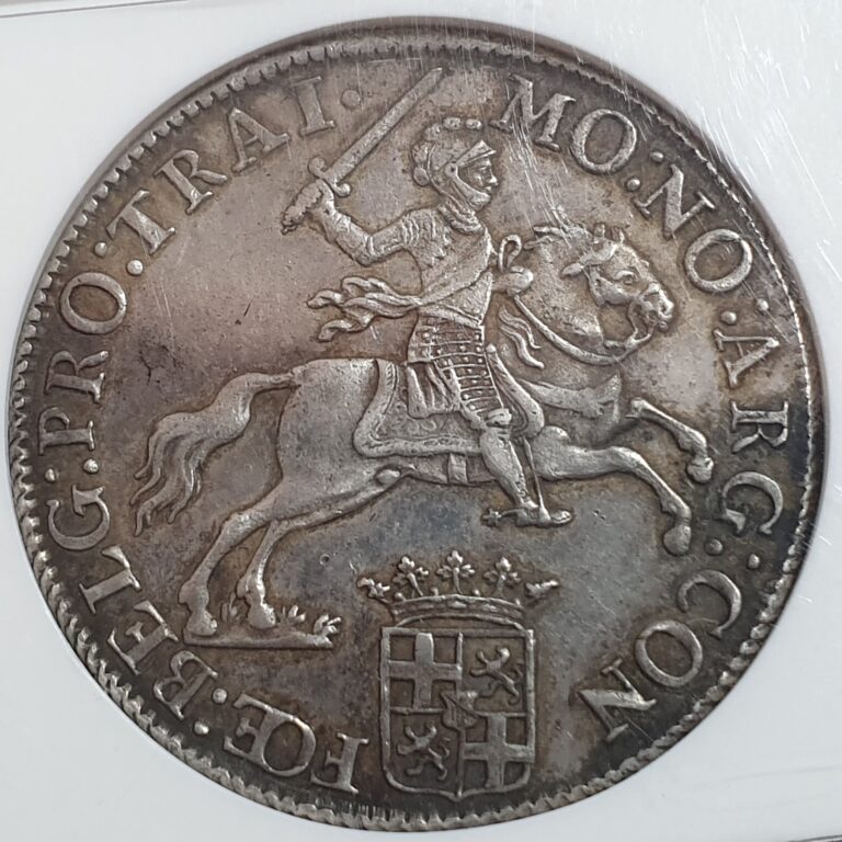 Read more about the article Netherlands Utrecht Ducaton Silver Horse Rider 1784 NGC AU Details