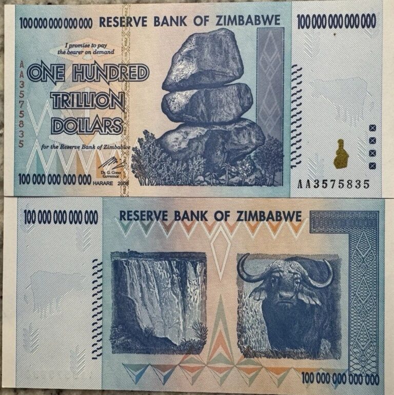 Read more about the article 100% ORIGINAL ZIMBABWE 100 TRILLION DOLLARS 2008 AA SERIES P91 UNC UV PASSED COA