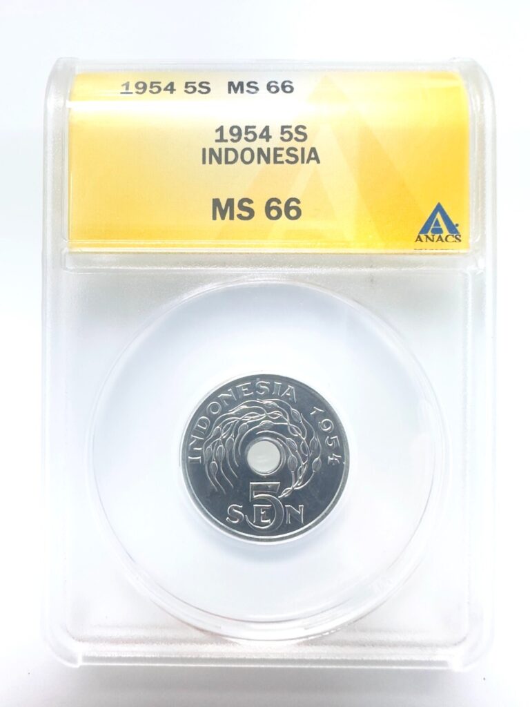 Read more about the article Indonesia 5 sen 1954 MS 66 ANACS Aluminium Standard circulation coins