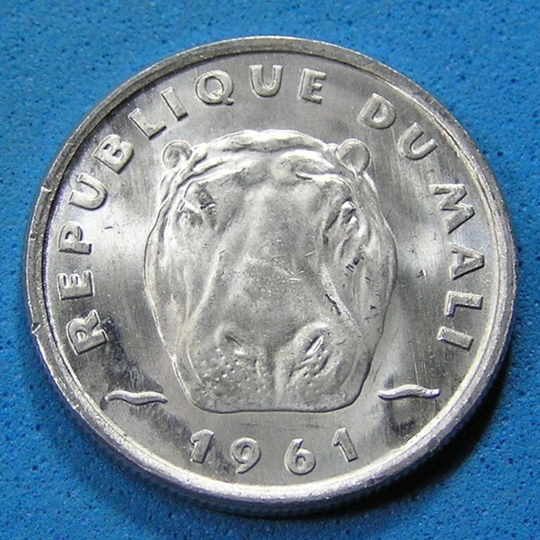 Read more about the article Mali 5 Francs Aluminum Coin 1961 Lustrous  Hippo Head  20 mm  Combined Shipping