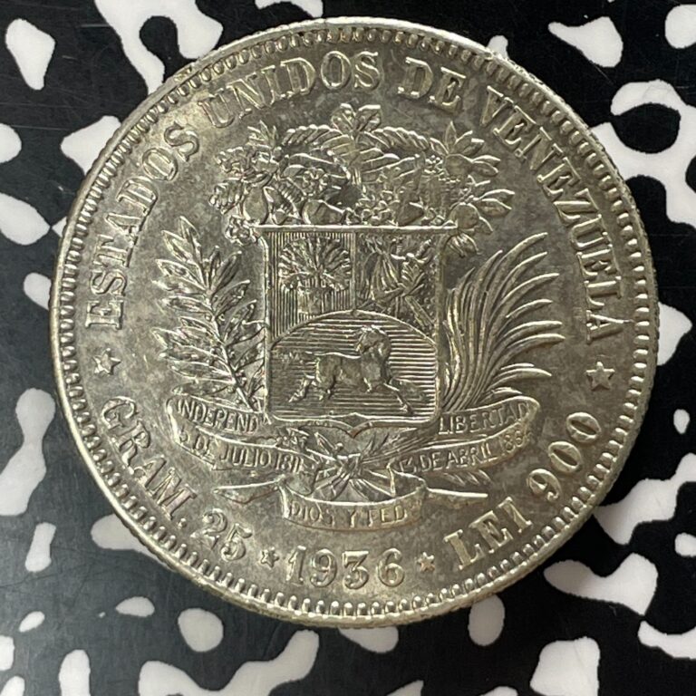 Read more about the article 1936 Venezuela 5 Bolivares Lot#T5357 Large Silver Coin! Nice!