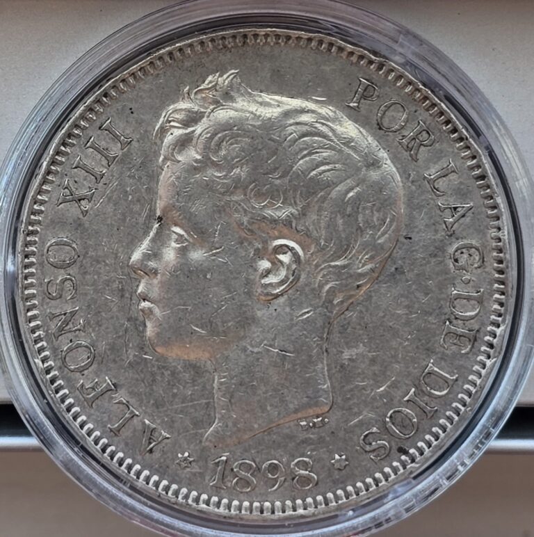 Read more about the article Spain 1898 (98) SG-V 5 Pesetas Silver Coins “Details” – Rim Ding