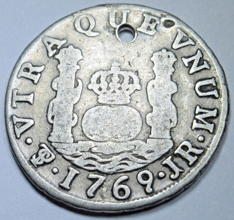 Read more about the article 1769 Holed Spanish Bolivia Silver 1 Reales Genuine Old 1700’s Pirate Pillar Coin