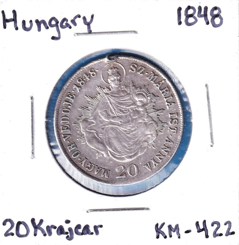 Read more about the article 1848 Hungary 20 Krajcar (KM-422) .1252 ASW Silver!! [rim ding] [Madonna and child]
