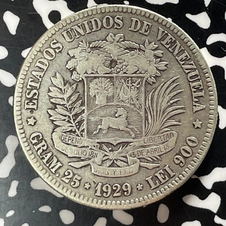 Read more about the article 1929 Venezuela 5 Bolivares Lot#T5358 Large Silver Coin!