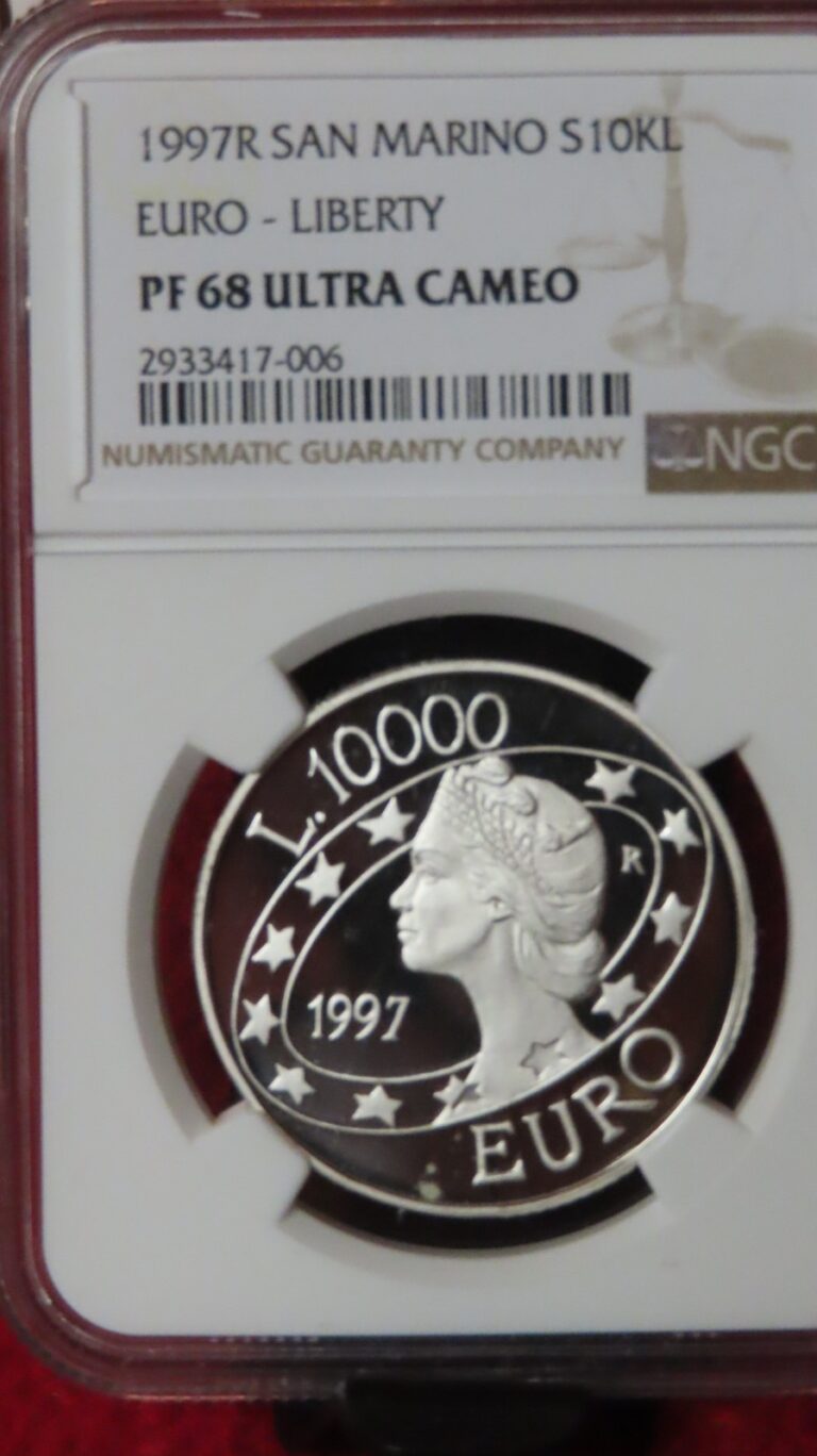 Read more about the article 1997 SAN MARINO Italy EUROPA MILLENNIUM Old Euro Silver 10000 Lire Coin NGC PF68