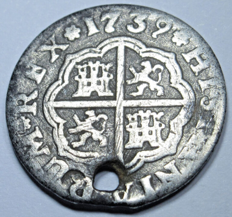 Read more about the article 1739 Holed Spanish 1 Reales Genuine 1700’s Colonial Cross Pirate Treasure Coin