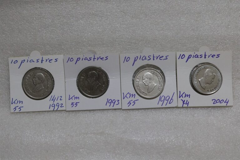 Read more about the article JORDAN – 10 PIASTRES – 4 COINS LOT B49 #803