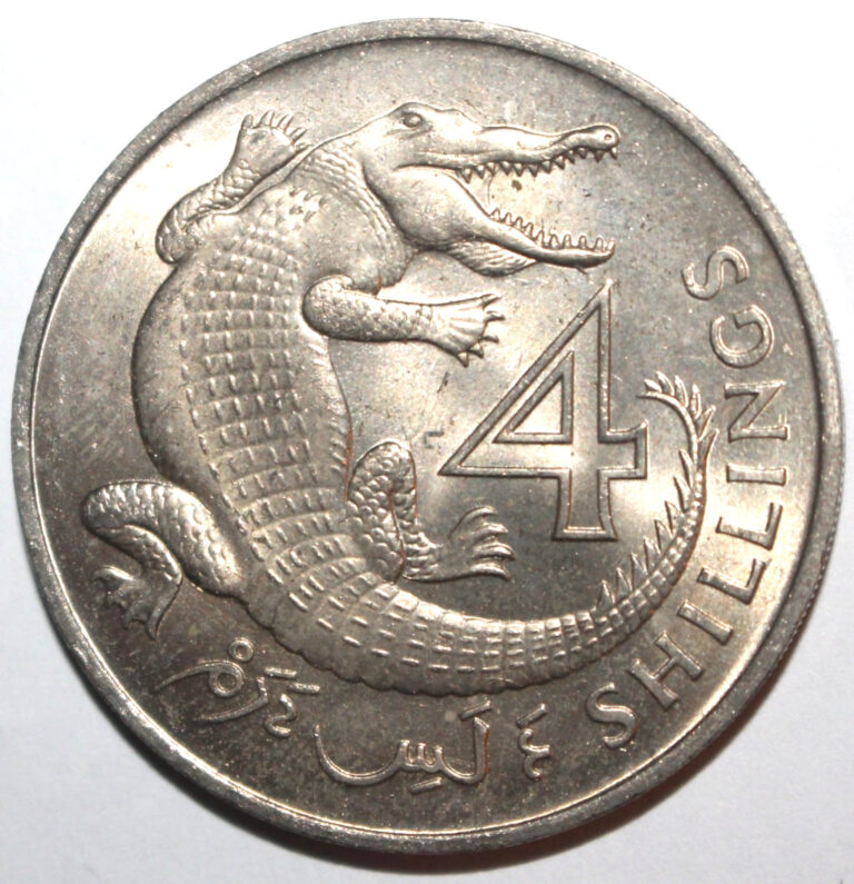 Read more about the article The Gambia 4 Shillings Coin 1966 KM#6 Crocodile British Elizabeth II Africa Four