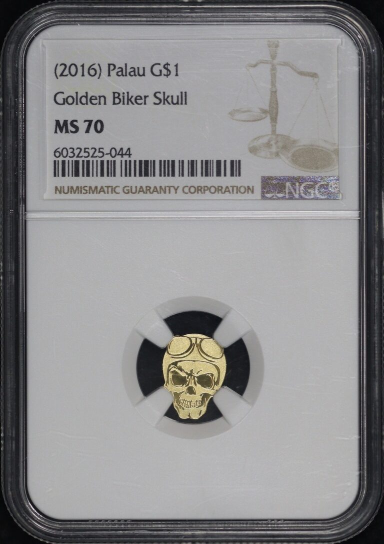Read more about the article 2016 Palau $1 Golden Biker Skull 0.5g NGC MS-70