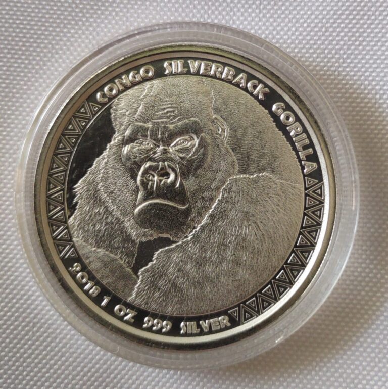 Read more about the article 2018 CONGO SILVERBACK GORILLA  1 OUNCE 5000 FRANCS FINE 999 SILVER COIN / BU-UNC
