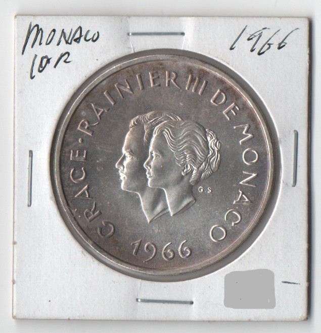 Read more about the article World Silver Coins MONACO 10 Francs 1966 Xth Ann wedding Grace Kelly